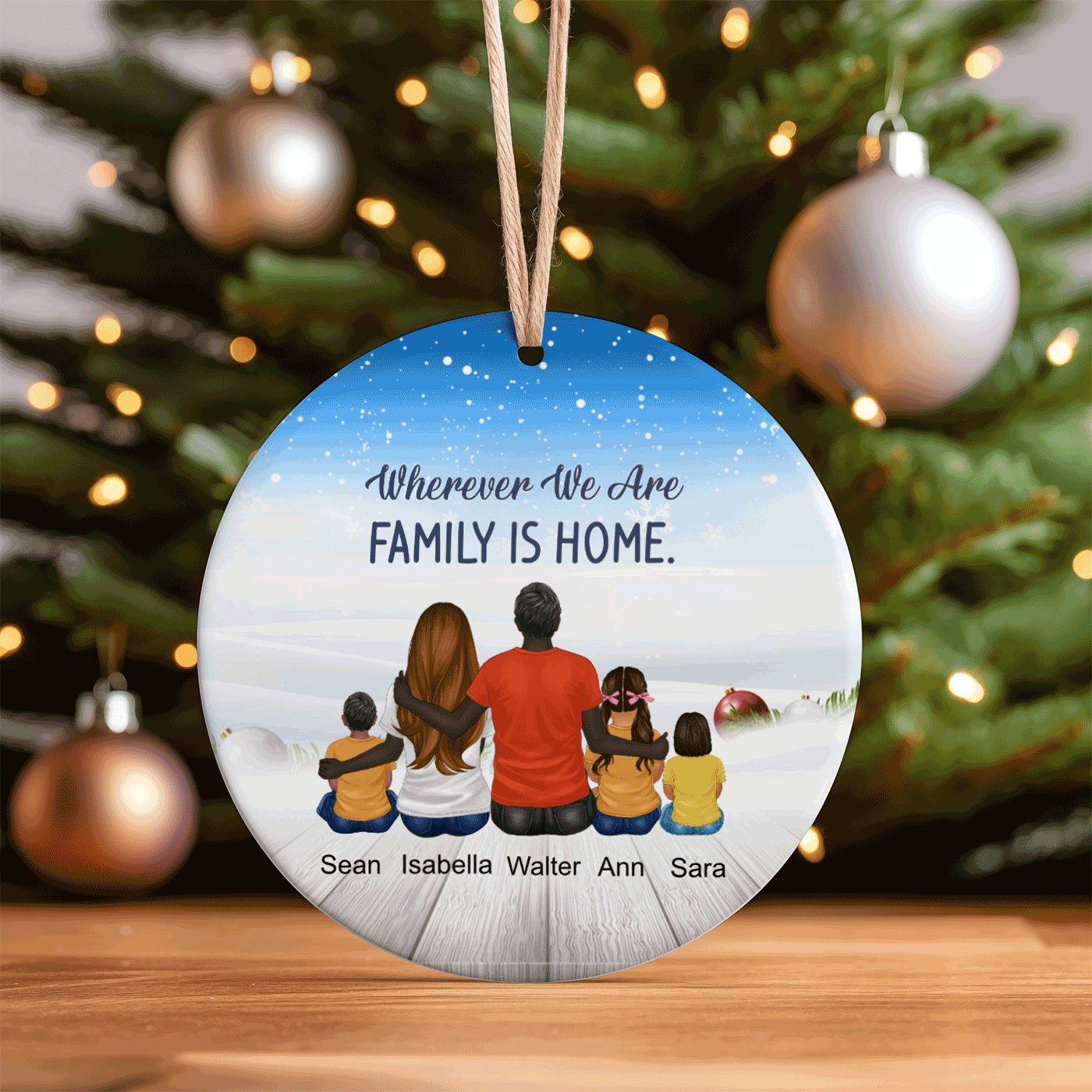 Family Christmas | Our Hearts Are Forever Connected | Personalized Circle Ceramic Ornament